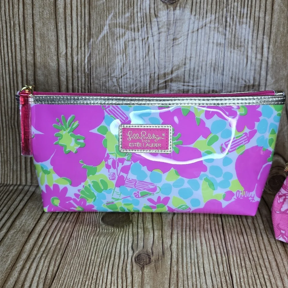 Lilly Pulitzer Estée Lauder Floral Cosmetic Make‎ Up Bags Lot Of 2